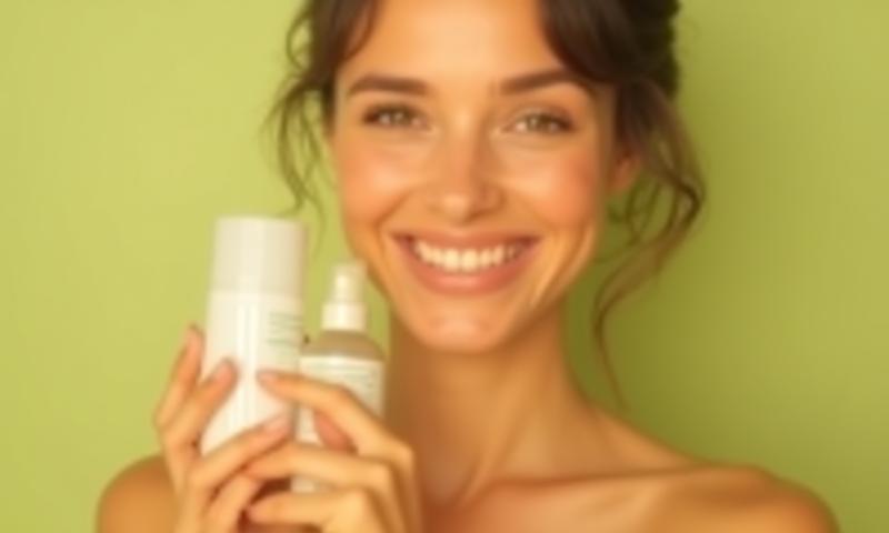 Woman smiling holding natural cosmetic product